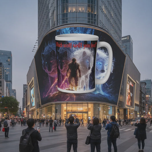 Which Wolf Will You Feed? AI Two Wolves Ceramic Mug